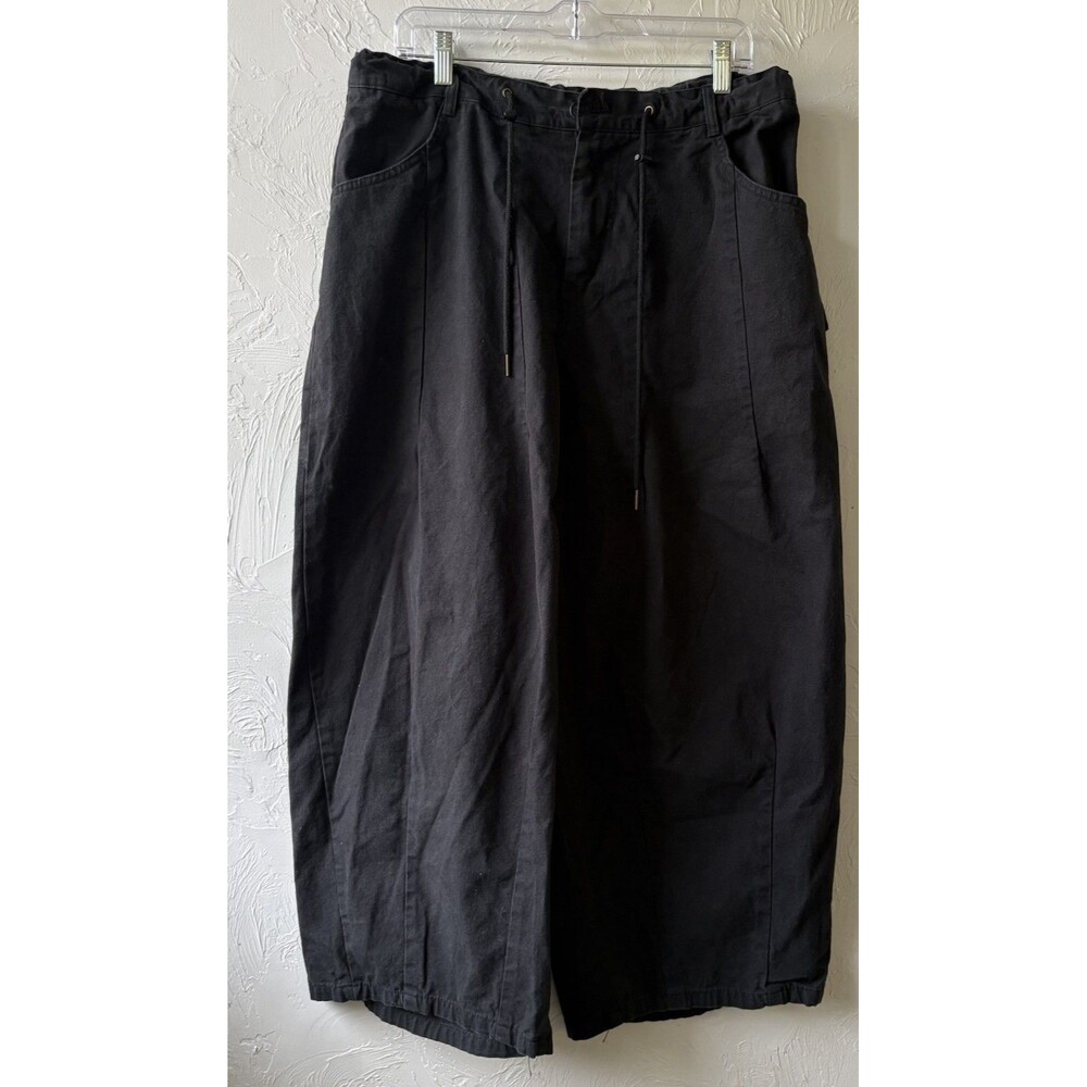 COSTES Women’s Black Wide-Leg Drawstring Pants w/ Pockets, Cotton Canvas, S